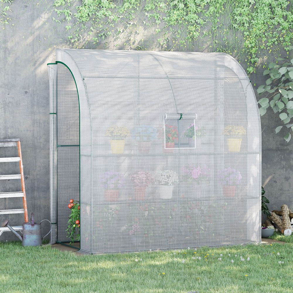 Walk-In Leanto Greenhouse Windows Doors 2 Tiers 4 Shelves 200x100x213cm White - SGP Garden Ltd