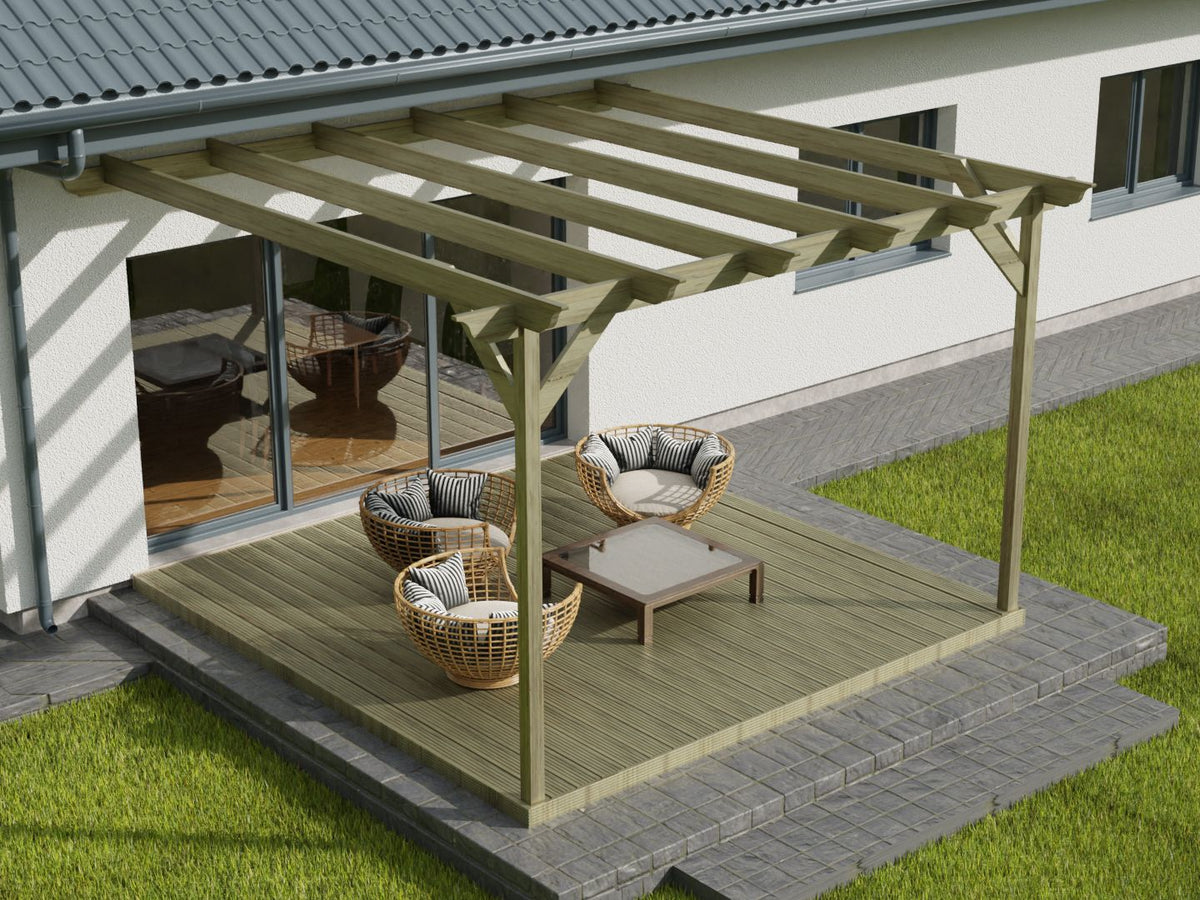 Wall Mounted Pergola and Decking Kit Longhorn Design - SGP Garden Ltd