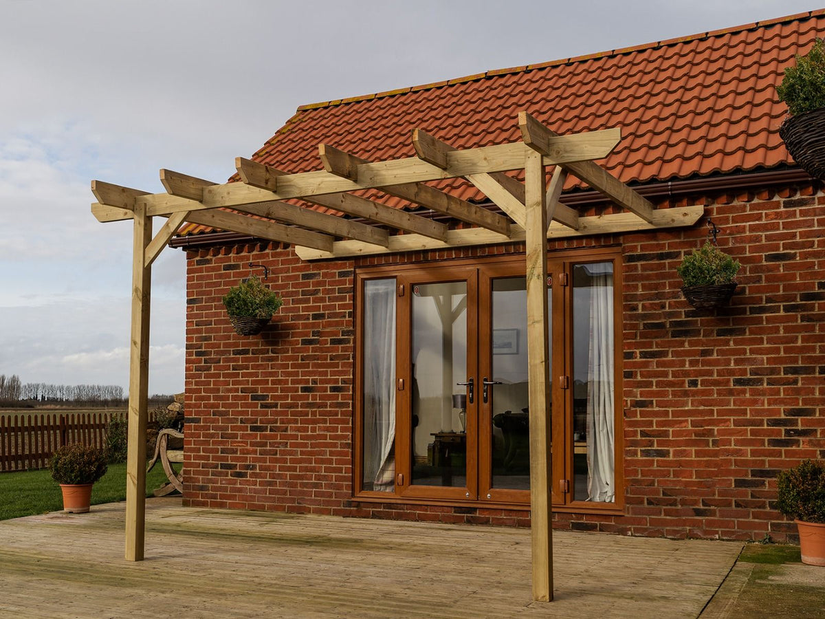 Wall Mounted Wooden Pergola Kit - Chamfered Design - SGP Garden Ltd