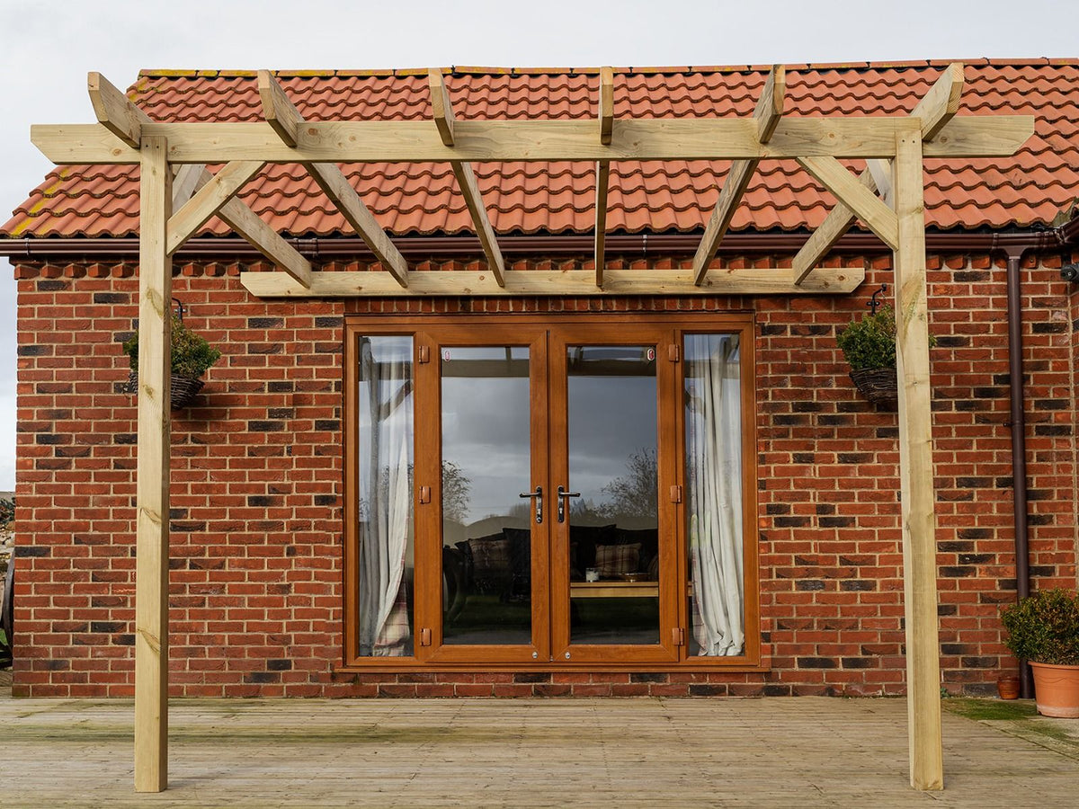 Wall Mounted Wooden Pergola Kit - Chamfered Design - SGP Garden Ltd