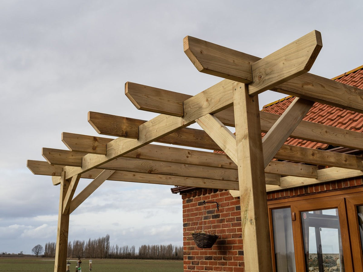 Wall Mounted Wooden Pergola Kit - Chamfered Design - SGP Garden Ltd