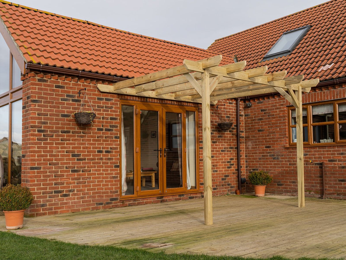 Wall Mounted Wooden Pergola Kit - Chamfered Design - SGP Garden Ltd