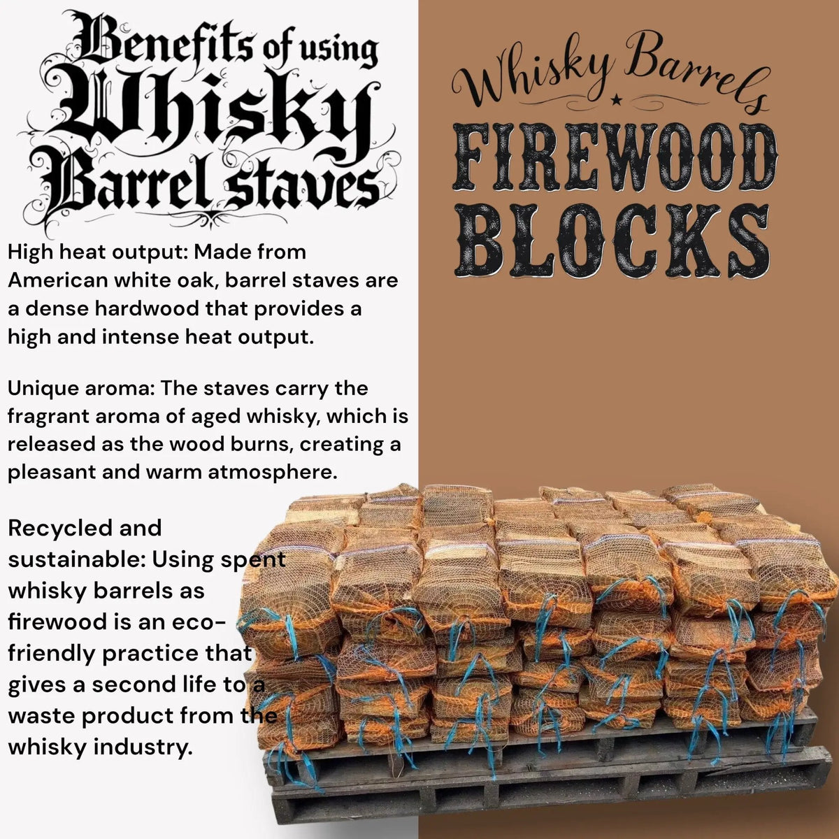 Whisky Barrel Aged White American Oak Fire Logs 25Kg - SGP Garden Ltd