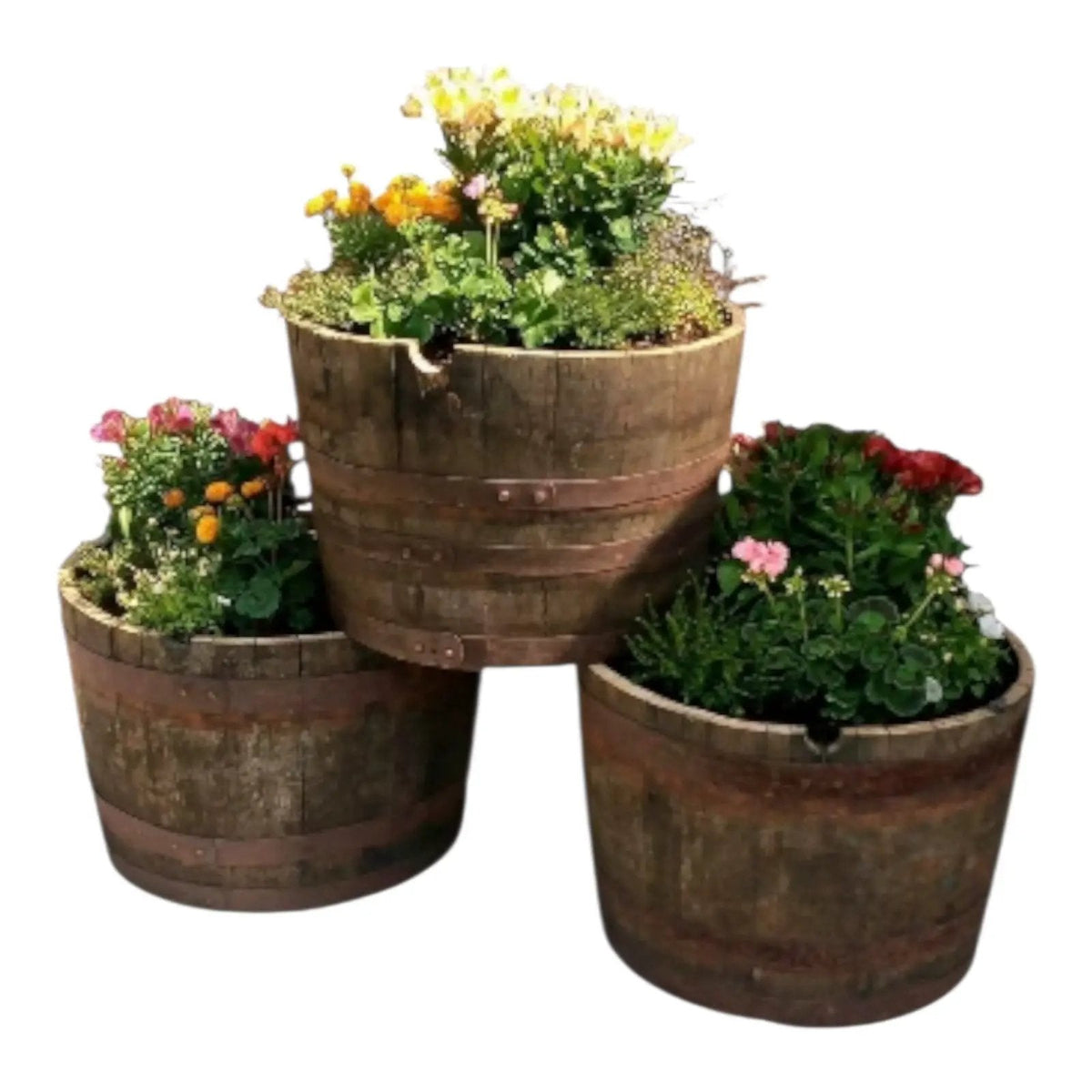 Whisky Barrel Flower Pot Planter With Drainage Hole Whiskey Half Barrels Garden Patio - SGP Garden Ltd