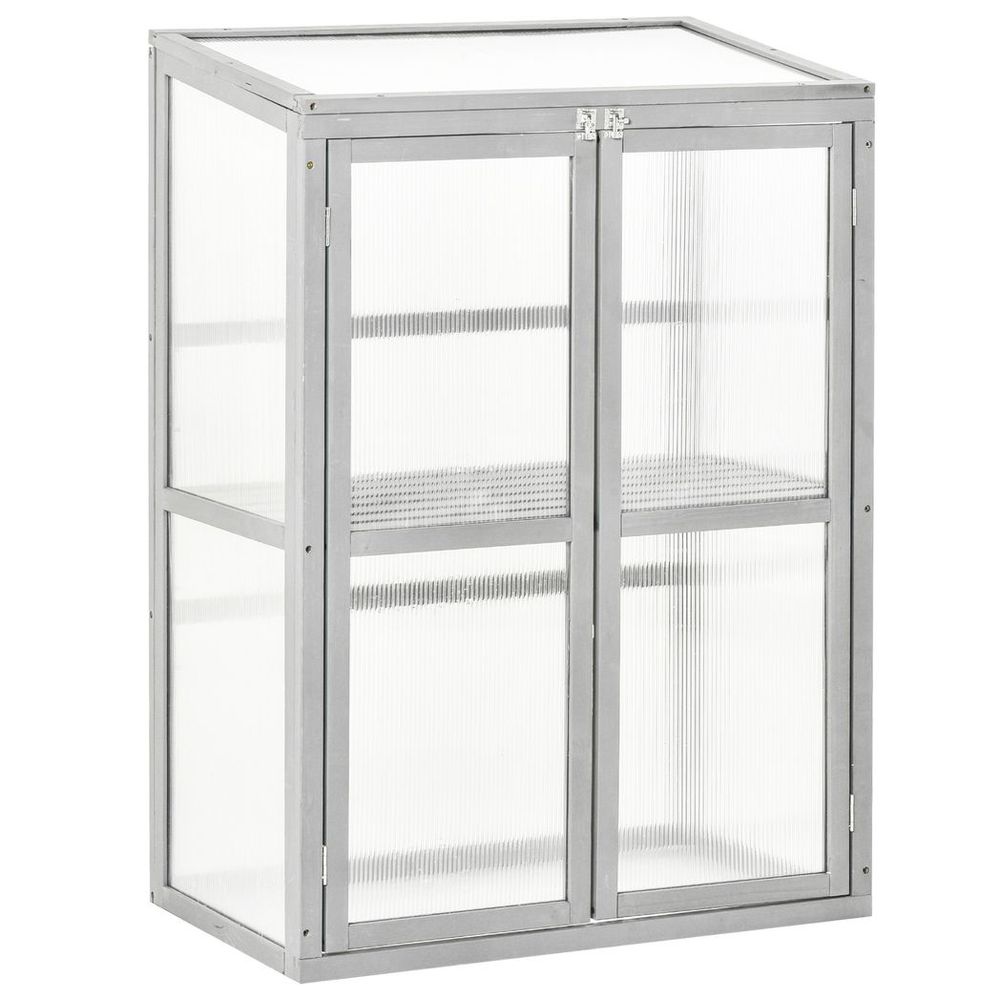 Wood Cold Frame Greenhouse Outdoor Indoor PC Board 76 x 47 x 110cm Grey - SGP Garden Ltd