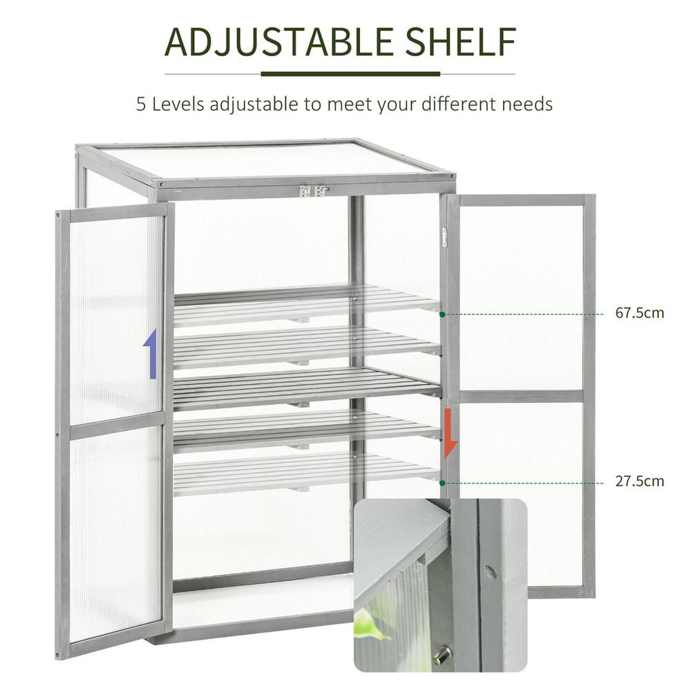 Wood Cold Frame Greenhouse Outdoor Indoor PC Board 76 x 47 x 110cm Grey - SGP Garden Ltd