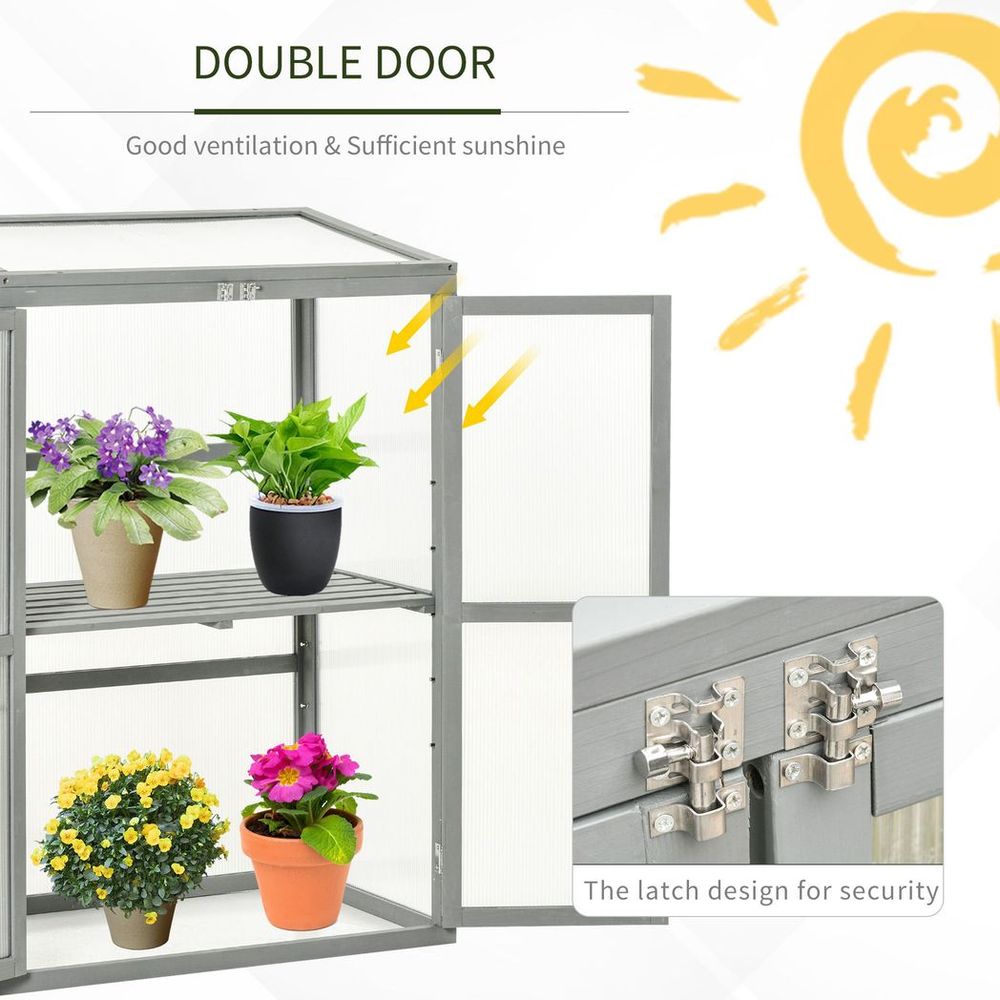 Wood Cold Frame Greenhouse Outdoor Indoor PC Board 76 x 47 x 110cm Grey - SGP Garden Ltd