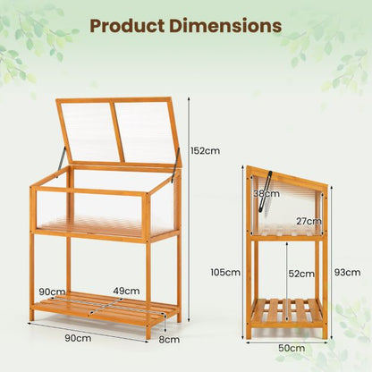 Wood Cold Frame Greenhouse with Slatted Storage Shelf - SGP Garden Ltd