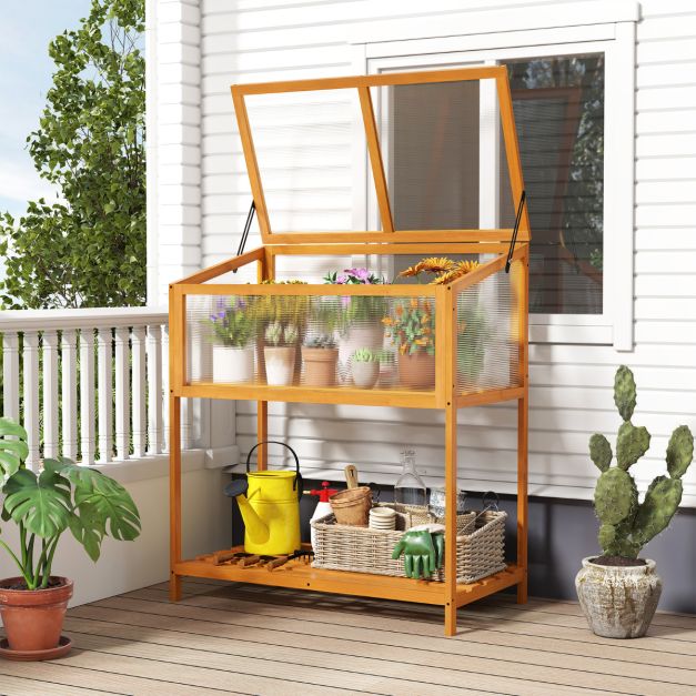 Wood Cold Frame Greenhouse with Slatted Storage Shelf - SGP Garden Ltd