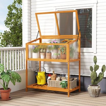 Wood Cold Frame Greenhouse with Slatted Storage Shelf - SGP Garden Ltd