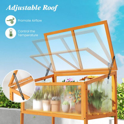 Wood Cold Frame Greenhouse with Slatted Storage Shelf - SGP Garden Ltd