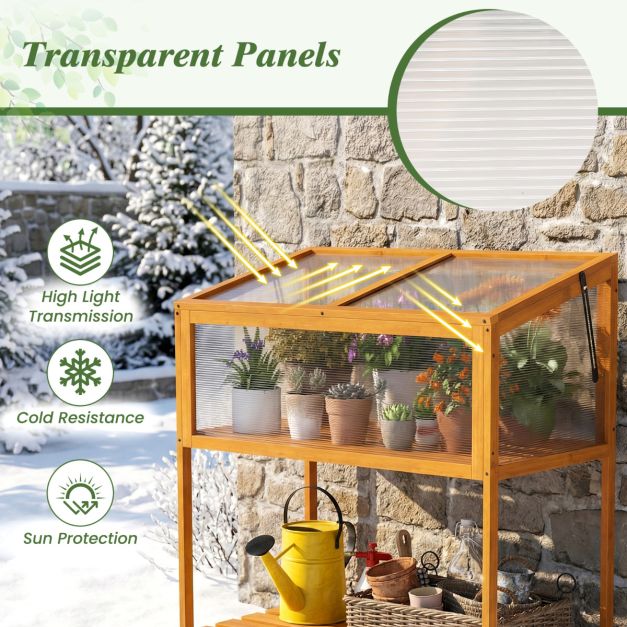 Wood Cold Frame Greenhouse with Slatted Storage Shelf - SGP Garden Ltd
