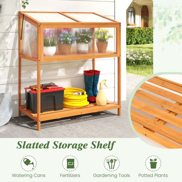 Wood Cold Frame Greenhouse with Slatted Storage Shelf - SGP Garden Ltd