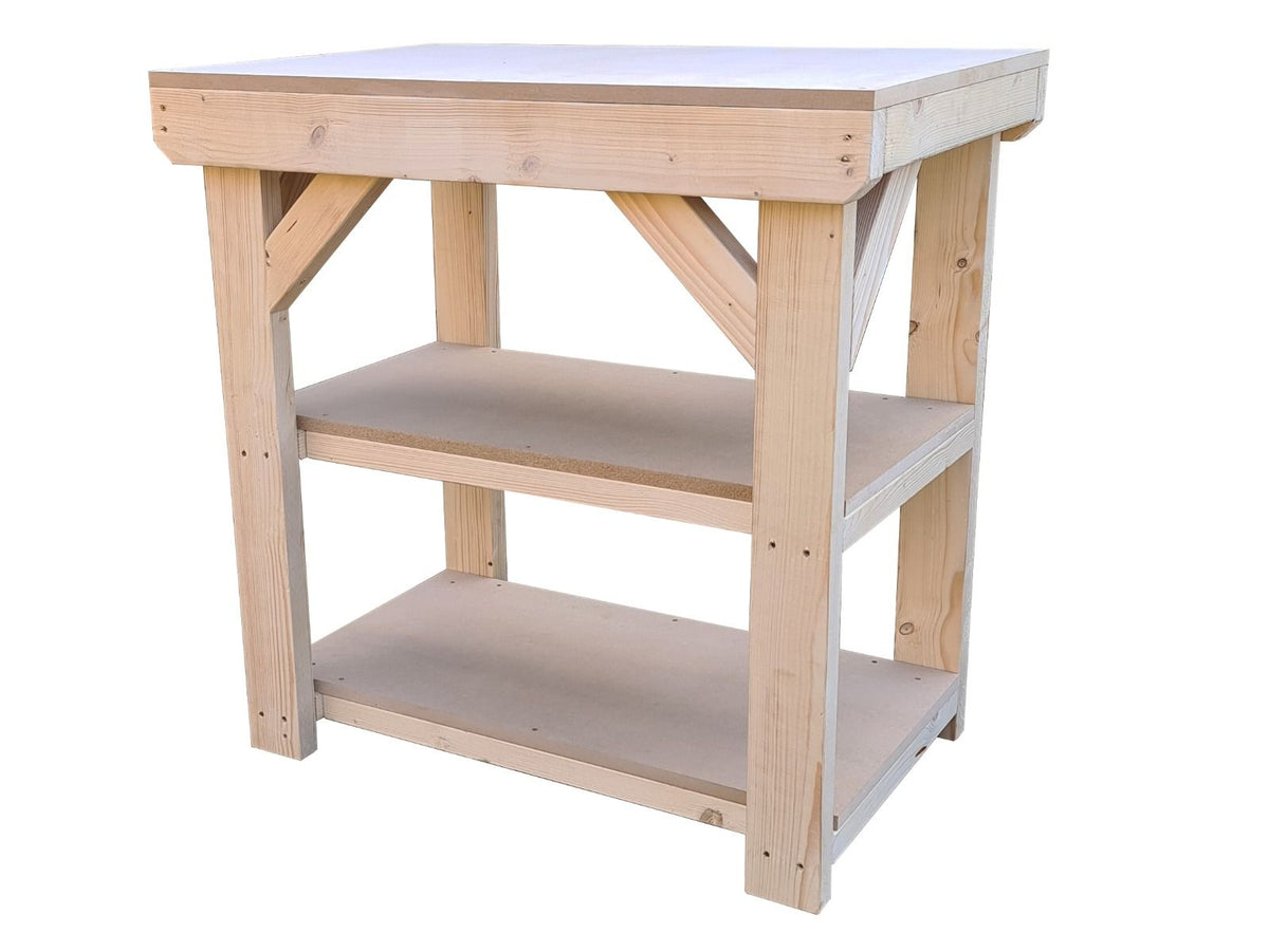 Wooden 18mm MDF Top Workbench with Double Shelf (Clearance range) - SGP Garden Ltd