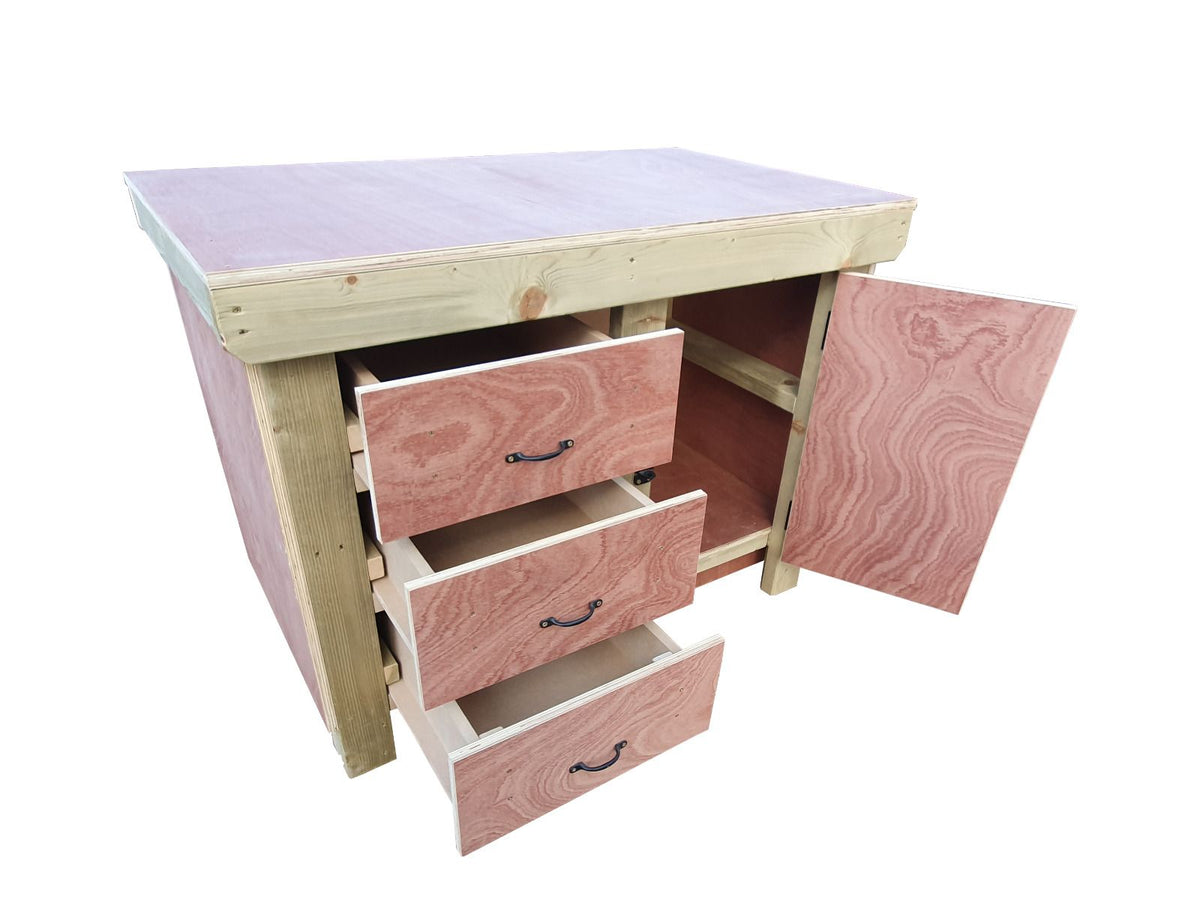 Wooden Eucalyptus hardwood top workbench, cabinet with lockable cupboard (V.3) - SGP Garden Ltd