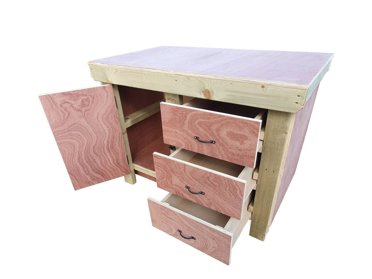 Wooden Eucalyptus hardwood top workbench, cabinet with lockable cupboard (V.3) - SGP Garden Ltd