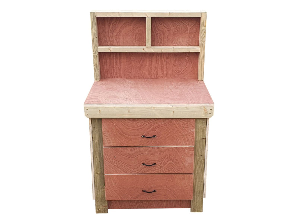 Wooden Eucalyptus Hardwood Top Workbench, Tool Cabinet With Drawers (V.2) With Back Panel - SGP Garden Ltd