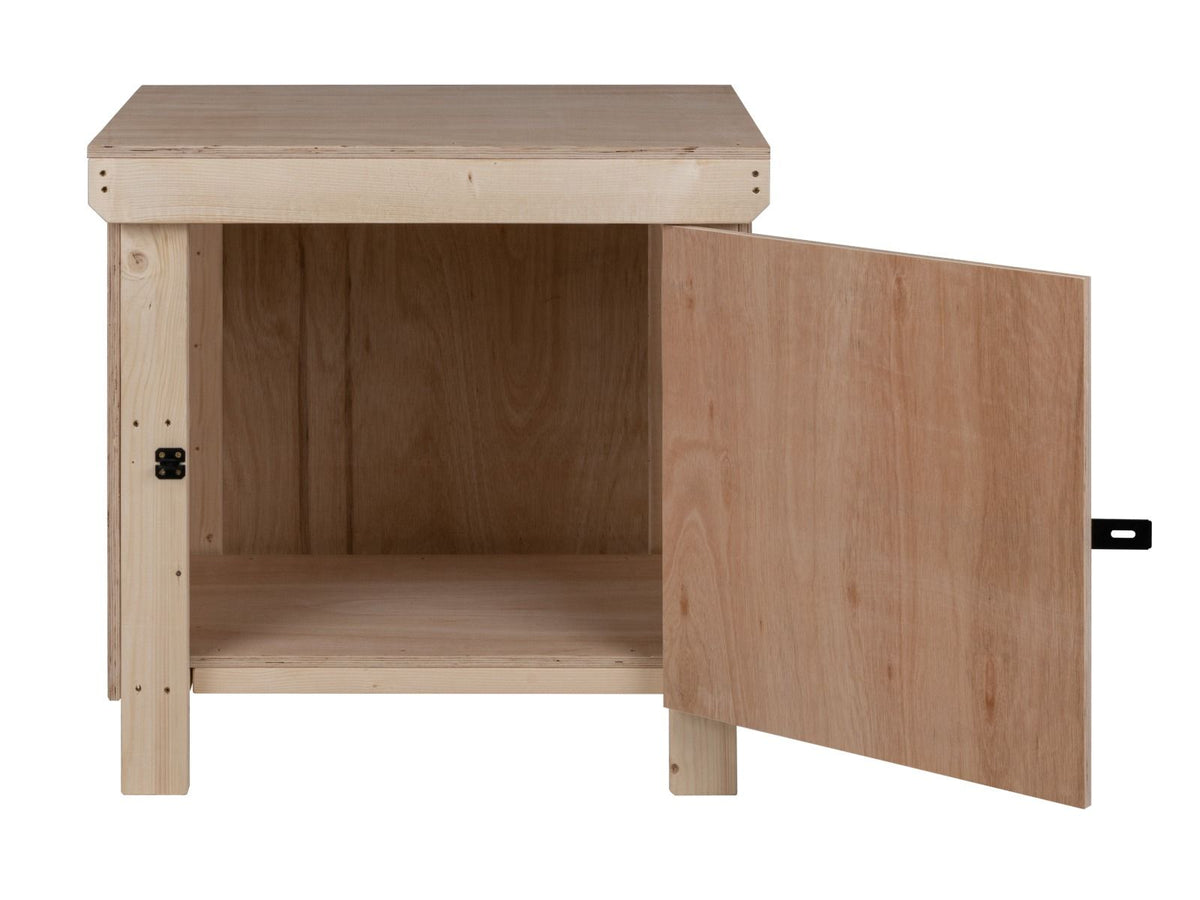 Wooden Eucalyptus hardwood top workbench with lockable cupboard (V.9) - SGP Garden Ltd