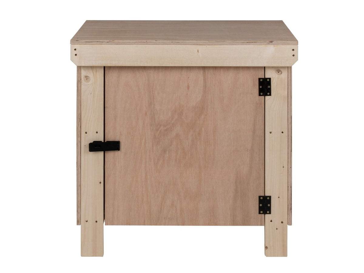 Wooden Eucalyptus hardwood top workbench with lockable cupboard (V.9) - SGP Garden Ltd
