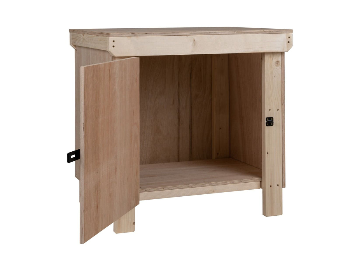 Wooden Eucalyptus hardwood top workbench with lockable cupboard (V.9) - SGP Garden Ltd