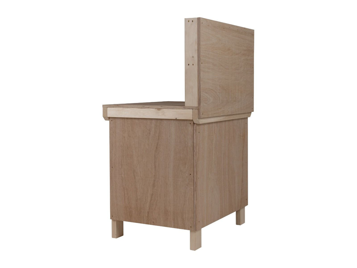 Wooden Eucalyptus hardwood top workbench with lockable cupboard (V.9) with back panel and double shelf - SGP Garden Ltd