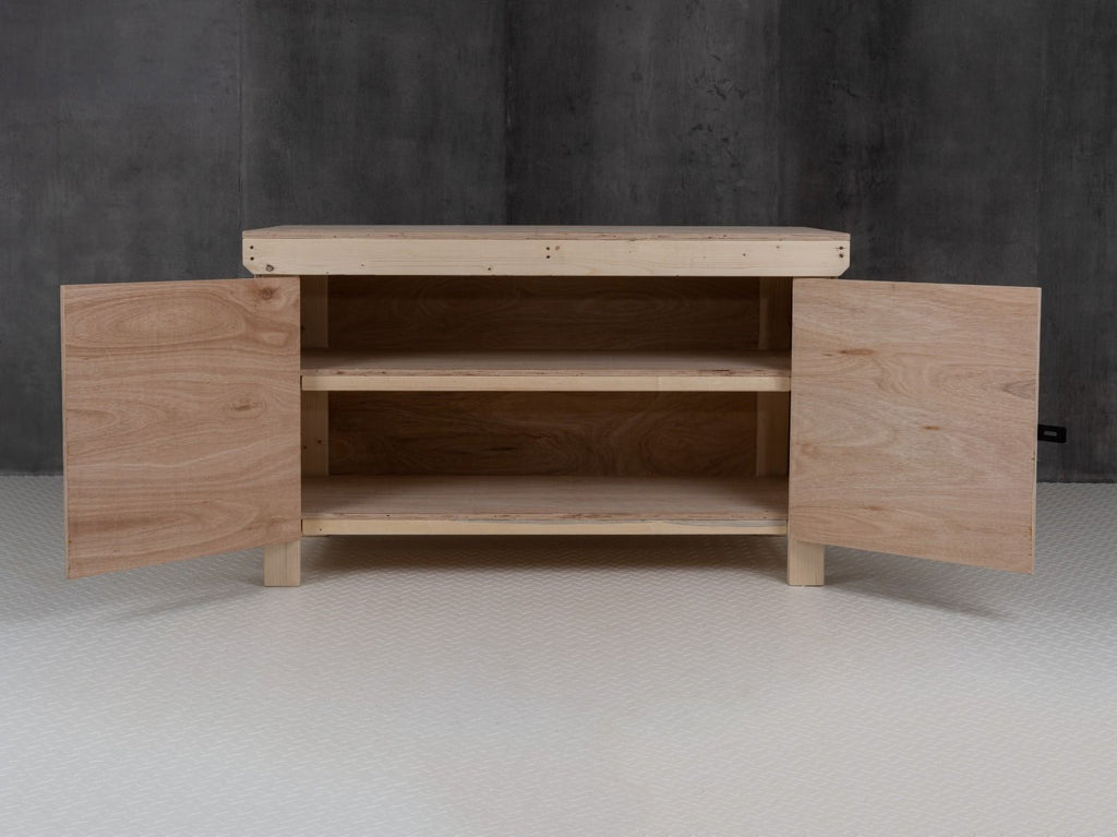Wooden Eucalyptus hardwood top workbench with lockable cupboard (V.9) with double shelf - SGP Garden Ltd