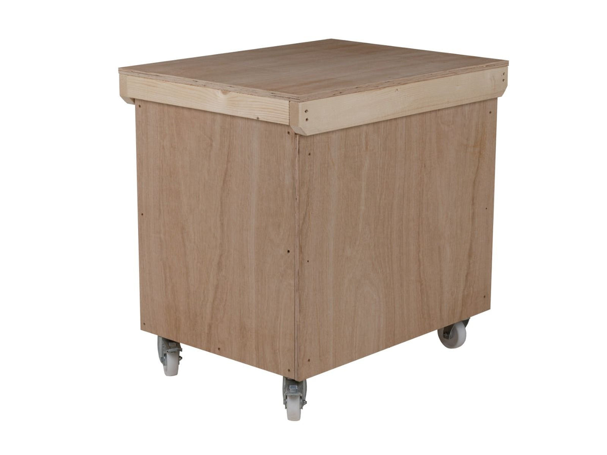Wooden Eucalyptus hardwood top workbench with lockable cupboard (V.9) with wheels - SGP Garden Ltd