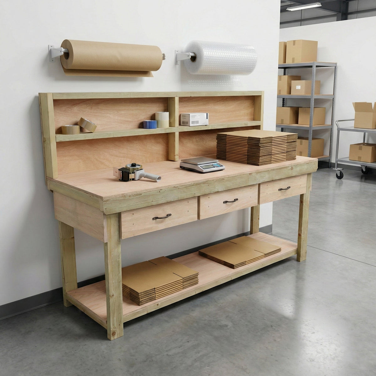 Wooden Eucalyptus hardwood workbench, tool cabinet with drawer (V.1) with back - SGP Garden Ltd