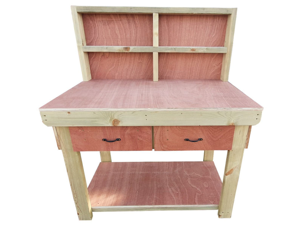 Wooden Eucalyptus hardwood workbench, tool cabinet with drawer (V.1) with back - SGP Garden Ltd