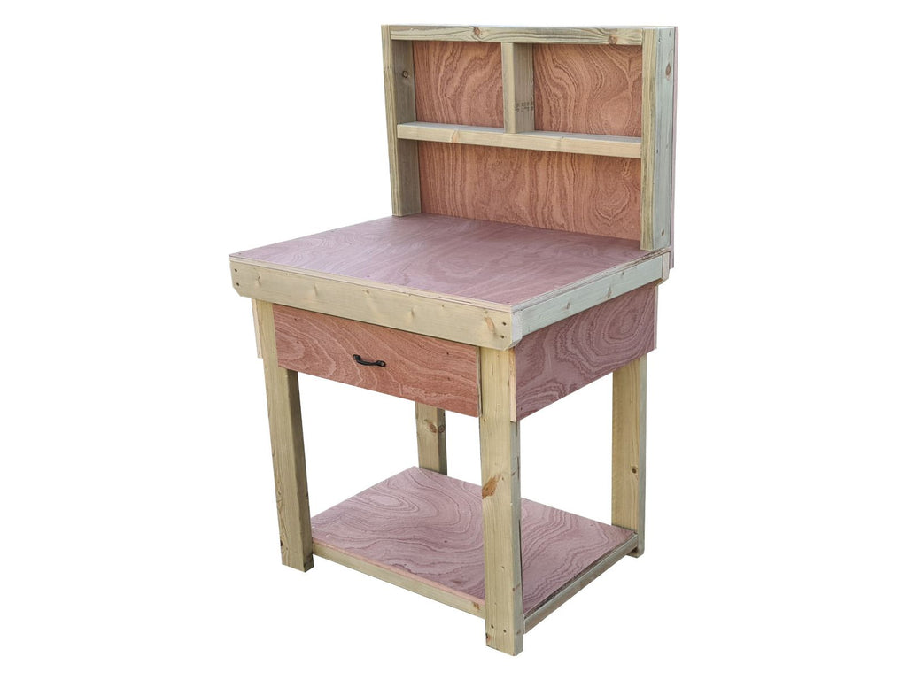 Wooden Eucalyptus hardwood workbench, tool cabinet with drawer (V.1) with back - SGP Garden Ltd
