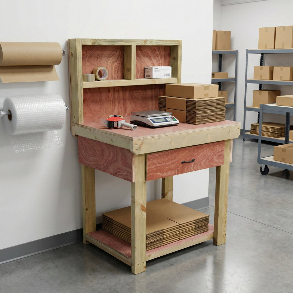 Wooden Eucalyptus hardwood workbench, tool cabinet with drawer (V.1) with back - SGP Garden Ltd