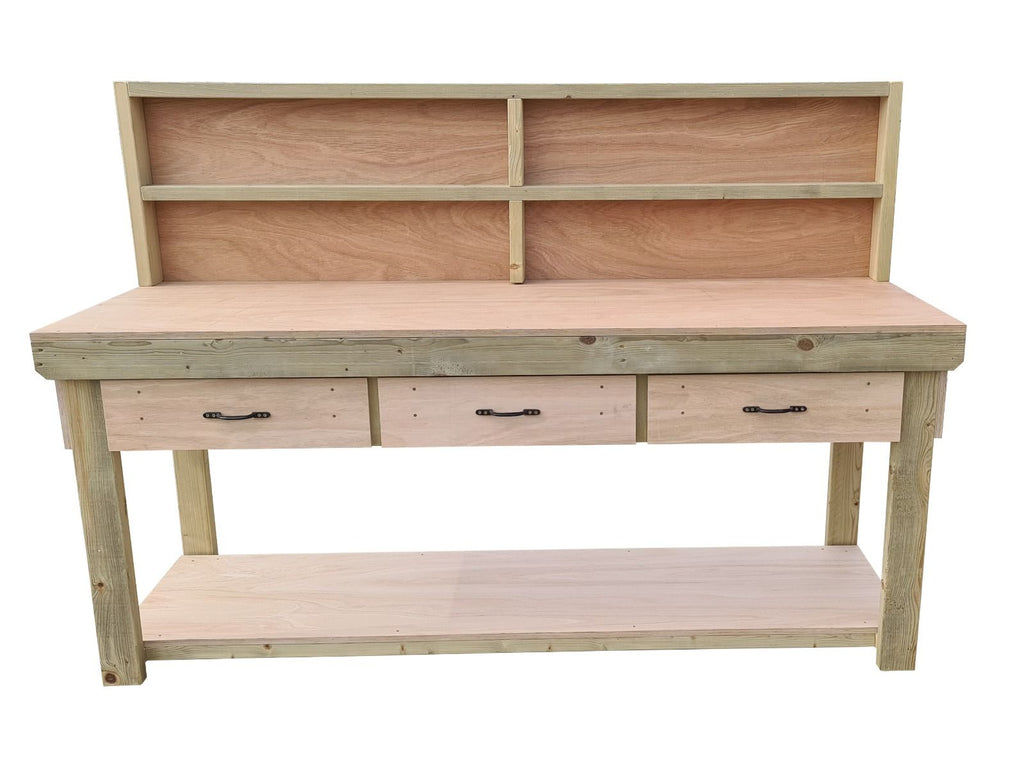 Wooden Eucalyptus hardwood workbench, tool cabinet with drawer (V.1) with back - SGP Garden Ltd