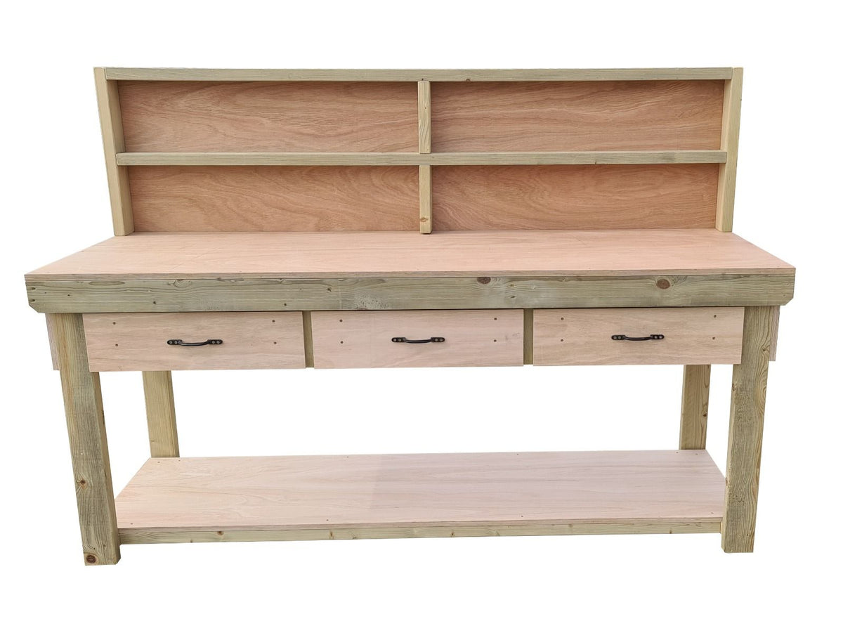 Wooden Eucalyptus hardwood workbench, tool cabinet with drawer (V.1) with back - SGP Garden Ltd