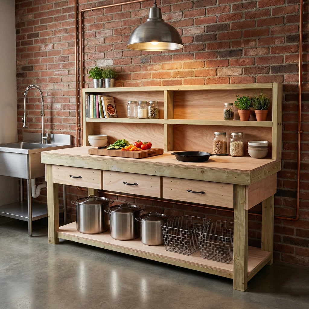 Wooden Eucalyptus hardwood workbench, tool cabinet with drawer (V.1) with back - SGP Garden Ltd