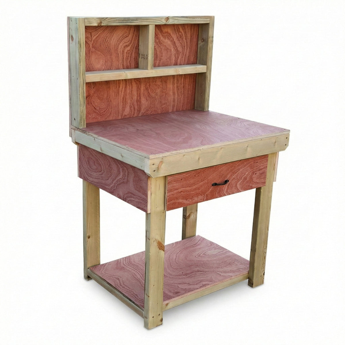 Wooden Eucalyptus hardwood workbench, tool cabinet with drawer (V.1) with back - SGP Garden Ltd