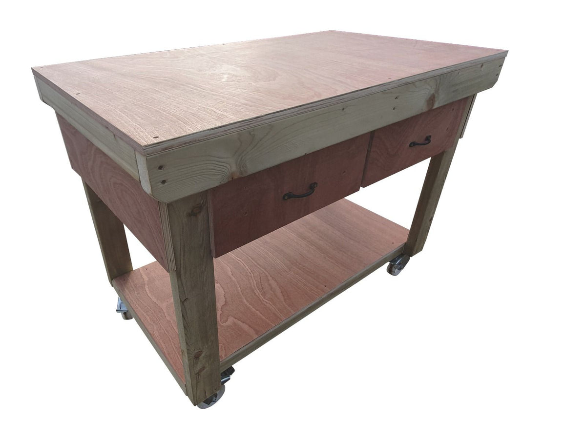 Wooden Eucalyptus hardwood workbench, tool cabinet with drawer (V.1) with wheels - SGP Garden Ltd