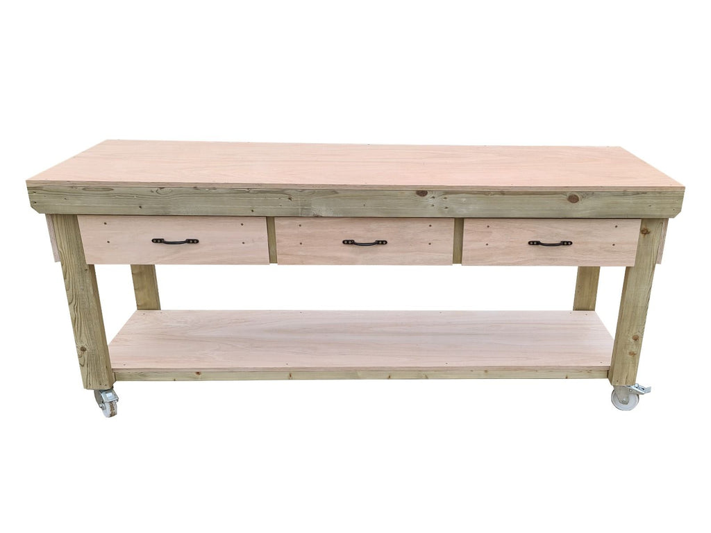 Wooden Eucalyptus hardwood workbench, tool cabinet with drawer (V.1) with wheels - SGP Garden Ltd