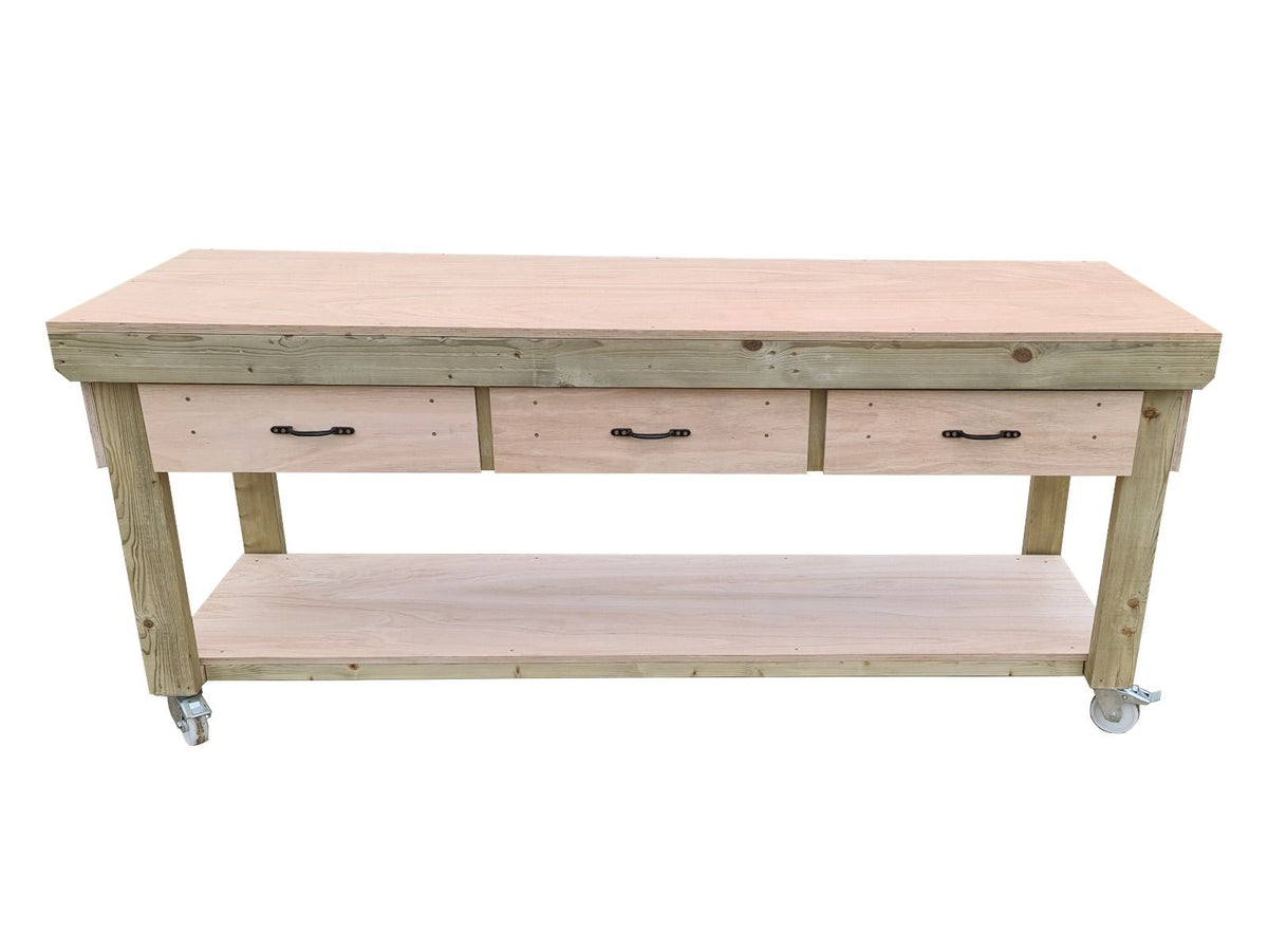 Wooden Eucalyptus hardwood workbench, tool cabinet with drawer (V.1) with wheels - SGP Garden Ltd