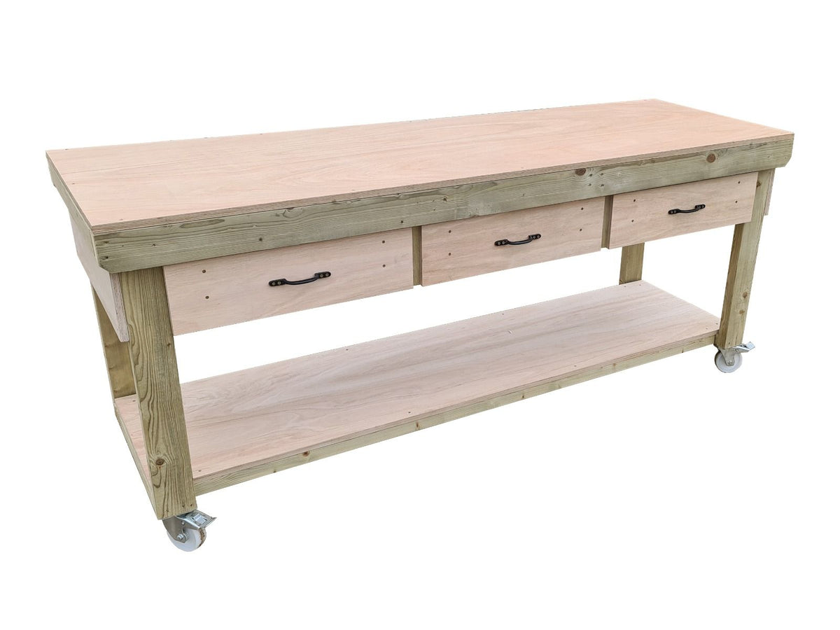 Wooden Eucalyptus hardwood workbench, tool cabinet with drawer (V.1) with wheels - SGP Garden Ltd