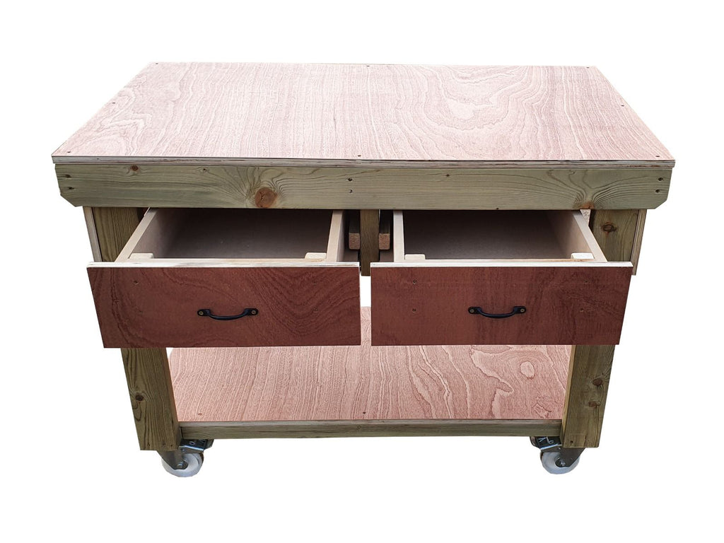 Wooden Eucalyptus hardwood workbench, tool cabinet with drawer (V.1) with wheels - SGP Garden Ltd
