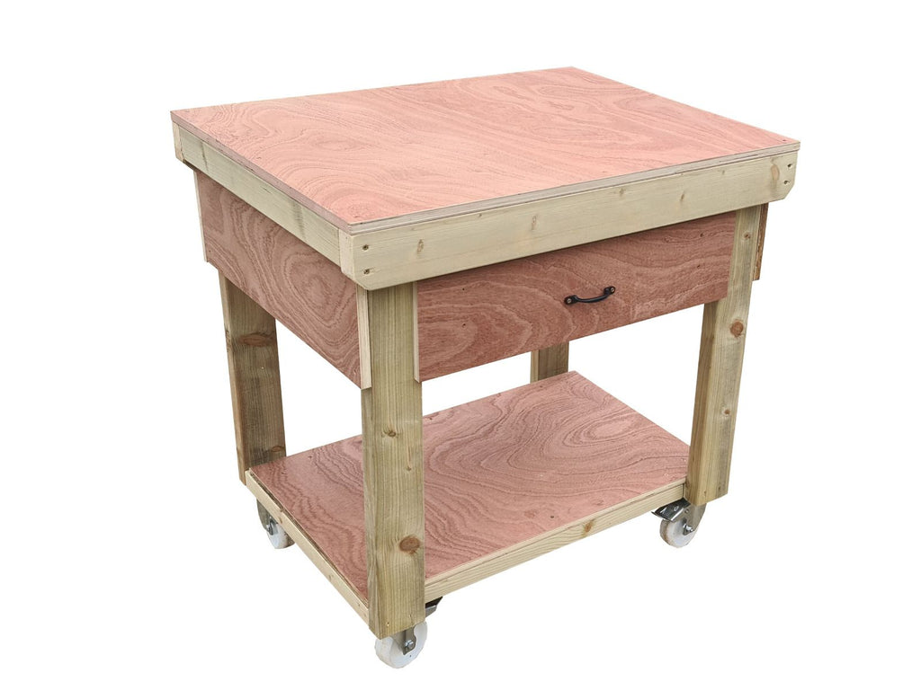 Wooden Eucalyptus hardwood workbench, tool cabinet with drawer (V.1) with wheels - SGP Garden Ltd