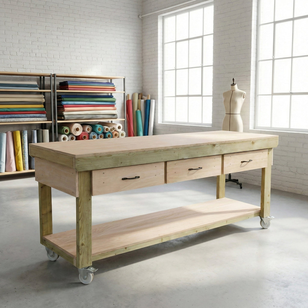 Wooden Eucalyptus hardwood workbench, tool cabinet with drawer (V.1) with wheels - SGP Garden Ltd