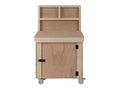 Wooden Eucalyptus hardwood workbench with lockable cupboard (V.9) with back panel, double shelf, wheels - SGP Garden Ltd