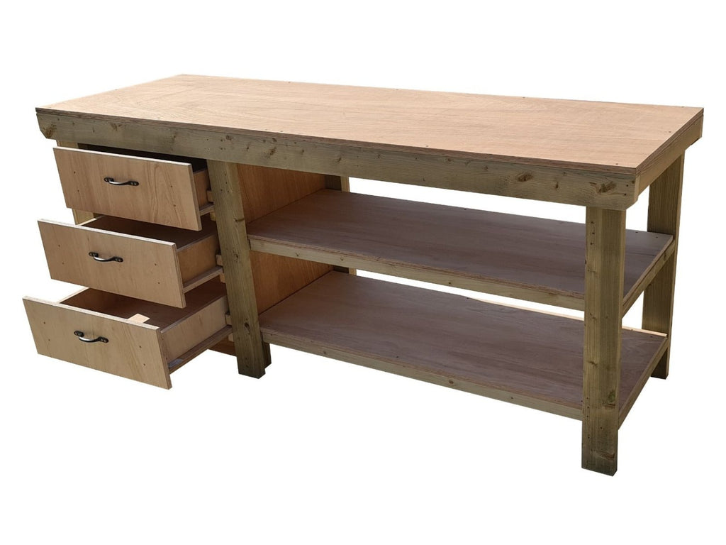 Wooden Eucalyptus top tool cabinet workbench with storage shelf (V.7) with double shelf - SGP Garden Ltd