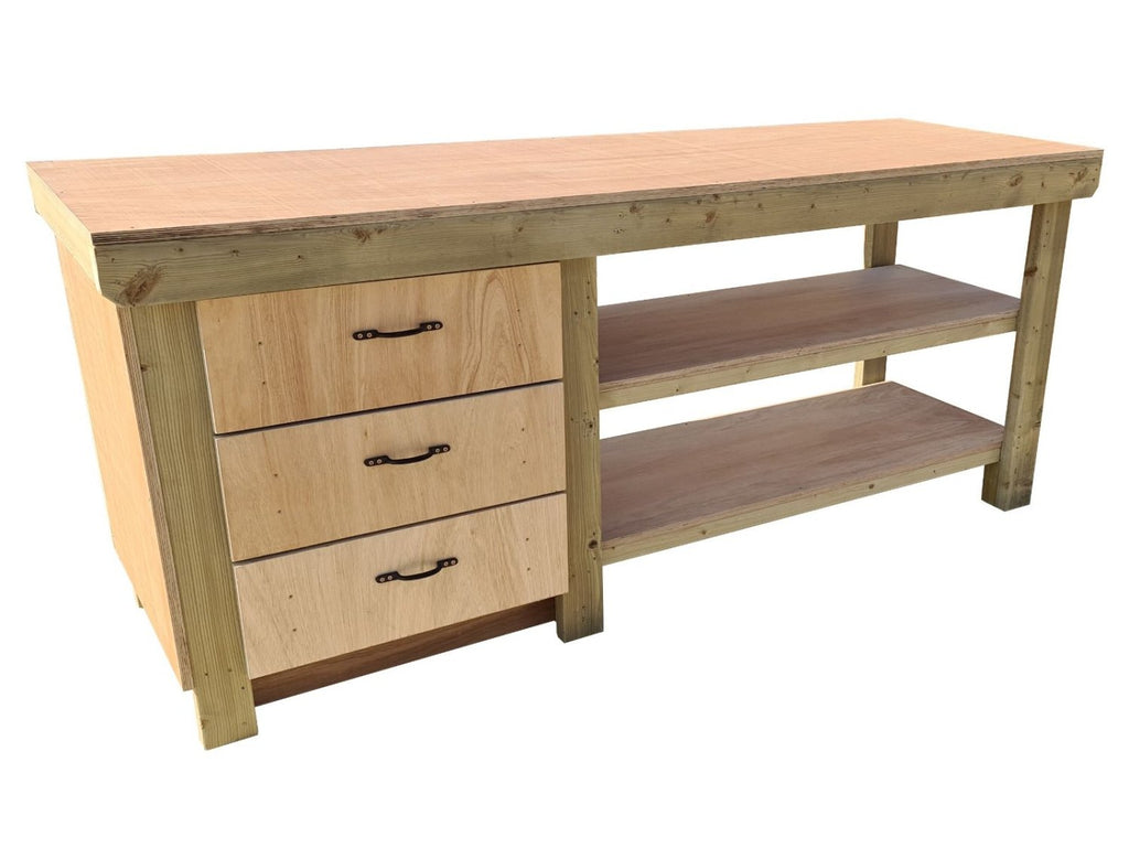 Wooden Eucalyptus top tool cabinet workbench with storage shelf (V.7) with double shelf - SGP Garden Ltd