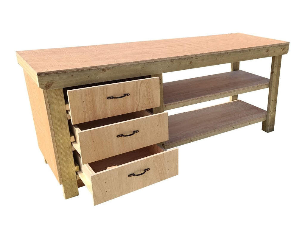 Wooden Eucalyptus top tool cabinet workbench with storage shelf (V.7) with double shelf - SGP Garden Ltd