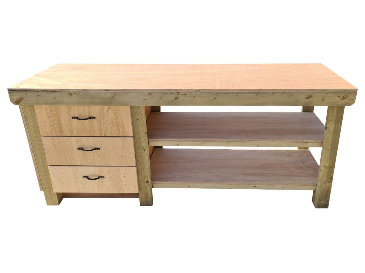 Wooden Eucalyptus top tool cabinet workbench with storage shelf (V.7) with double shelf - SGP Garden Ltd