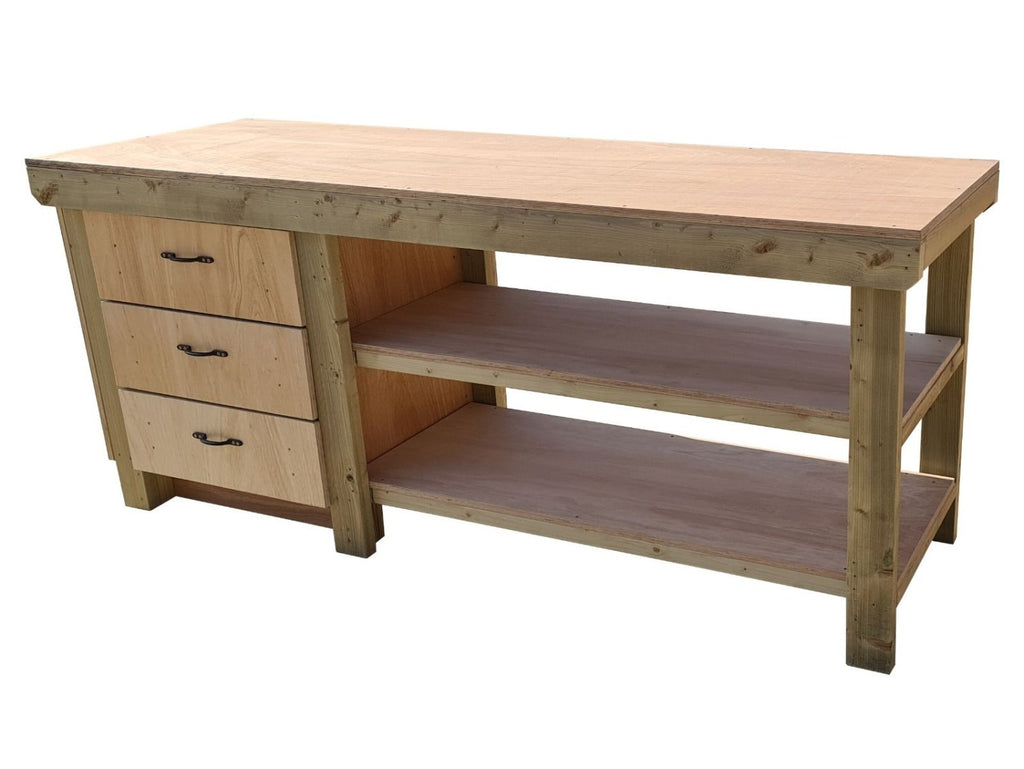Wooden Eucalyptus top tool cabinet workbench with storage shelf (V.7) with double shelf - SGP Garden Ltd