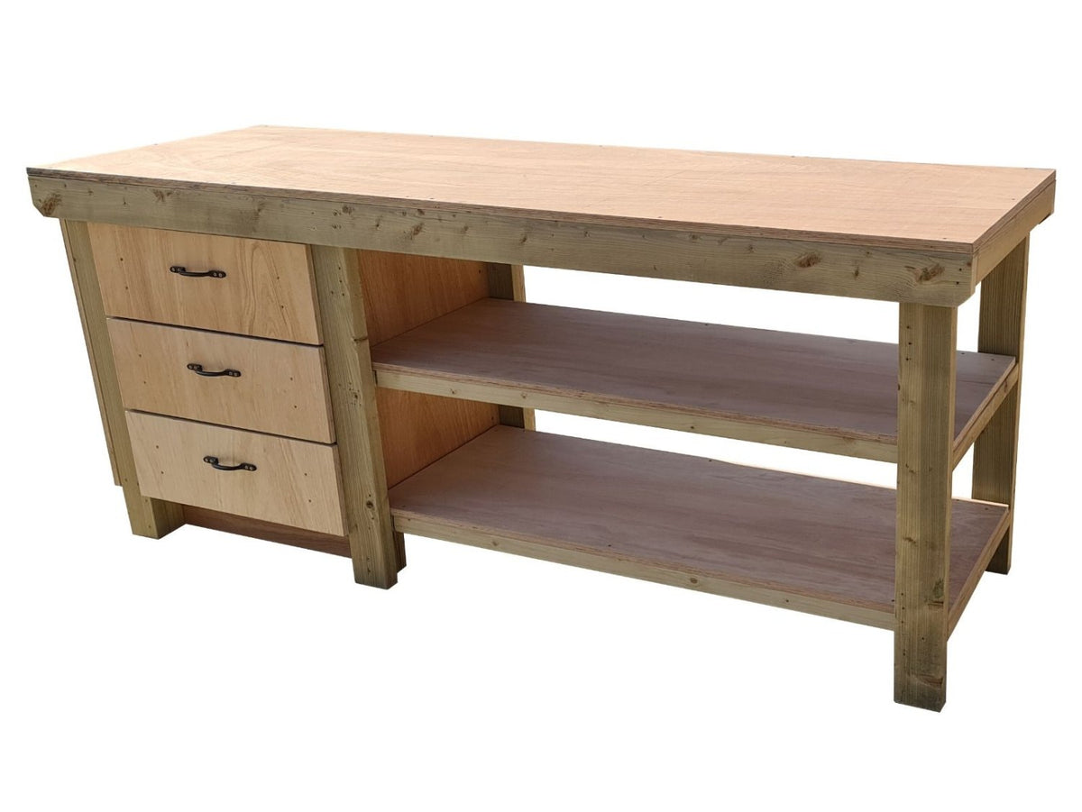 Wooden Eucalyptus top tool cabinet workbench with storage shelf (V.7) with double shelf - SGP Garden Ltd