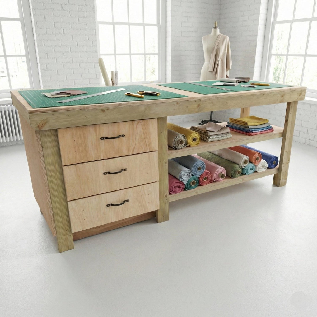 Wooden Eucalyptus top tool cabinet workbench with storage shelf (V.7) with double shelf - SGP Garden Ltd